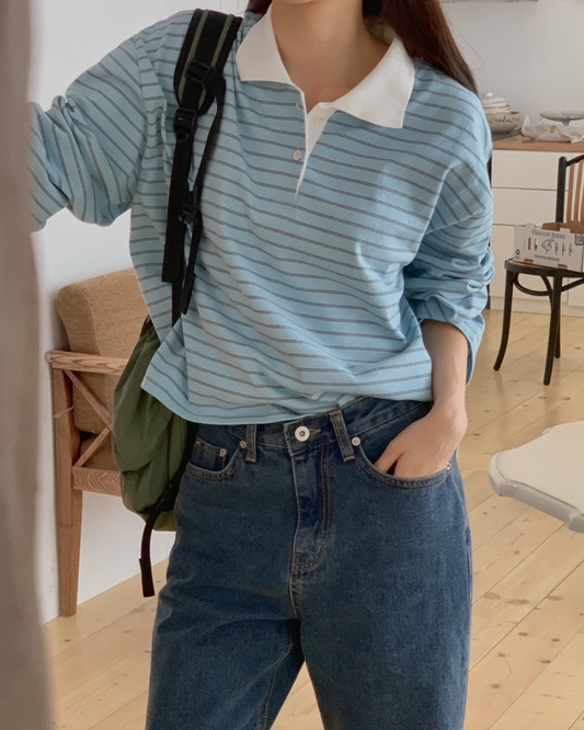 Round collar striped tee