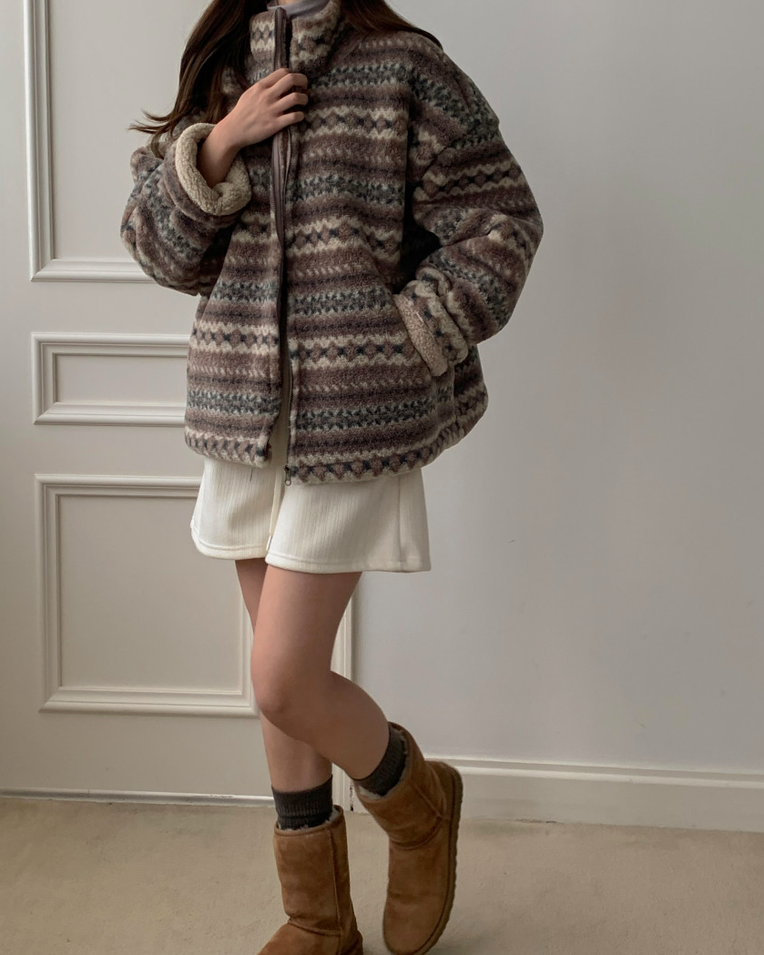 (F/W) Nordic pattern shearling jacket
