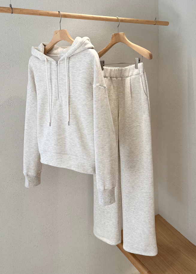 (F/W) Fleece lined hoodie sweatshirt set