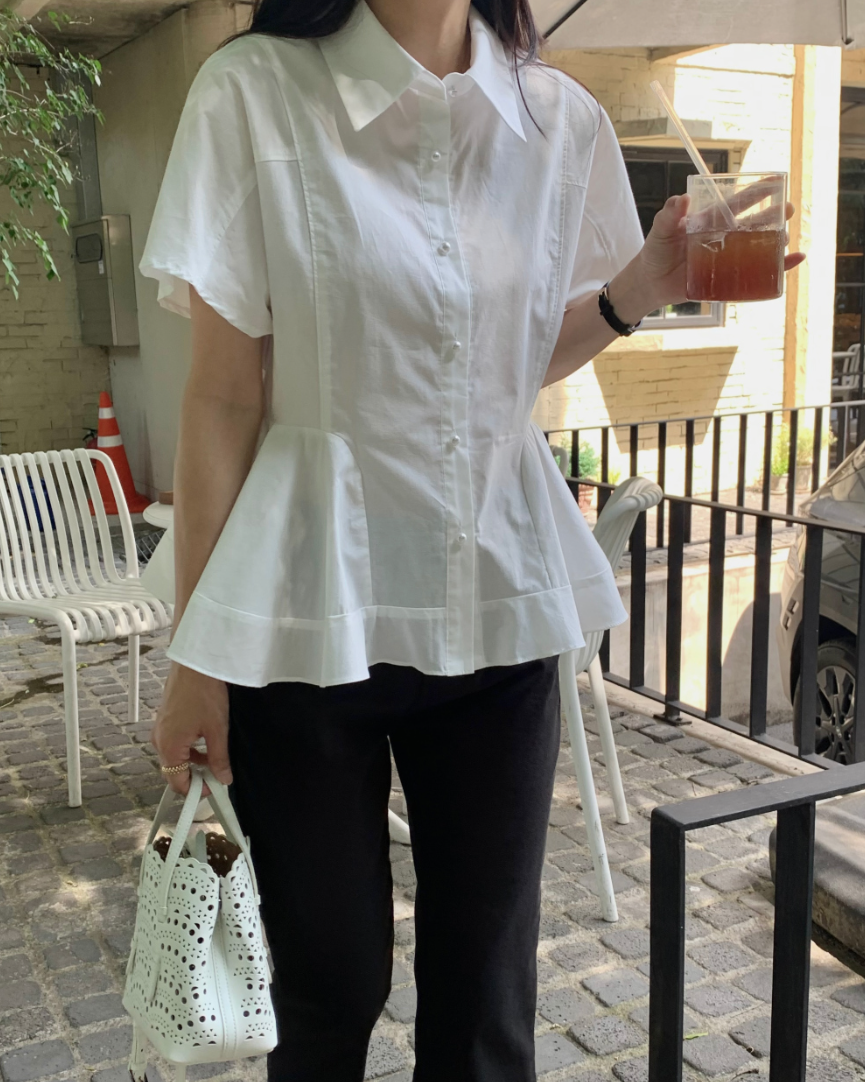 Pearl button peplum blouse