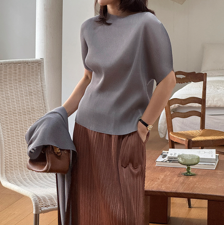 Shawl set pleats blouse
