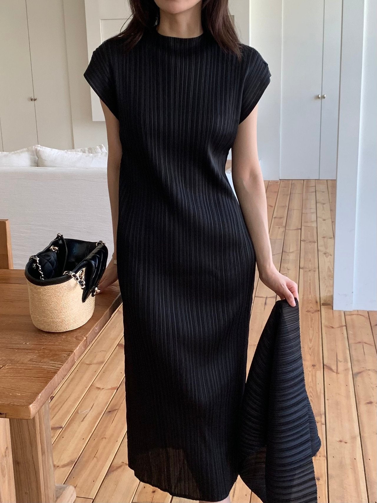 Scarf set pleats dress