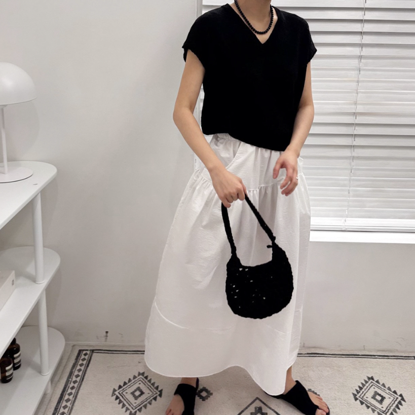 V neck slub knit top