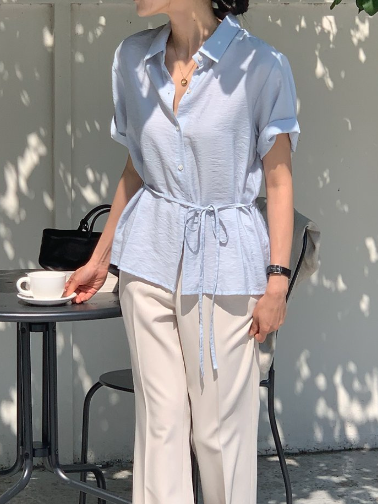 Silky half sleeves blouse