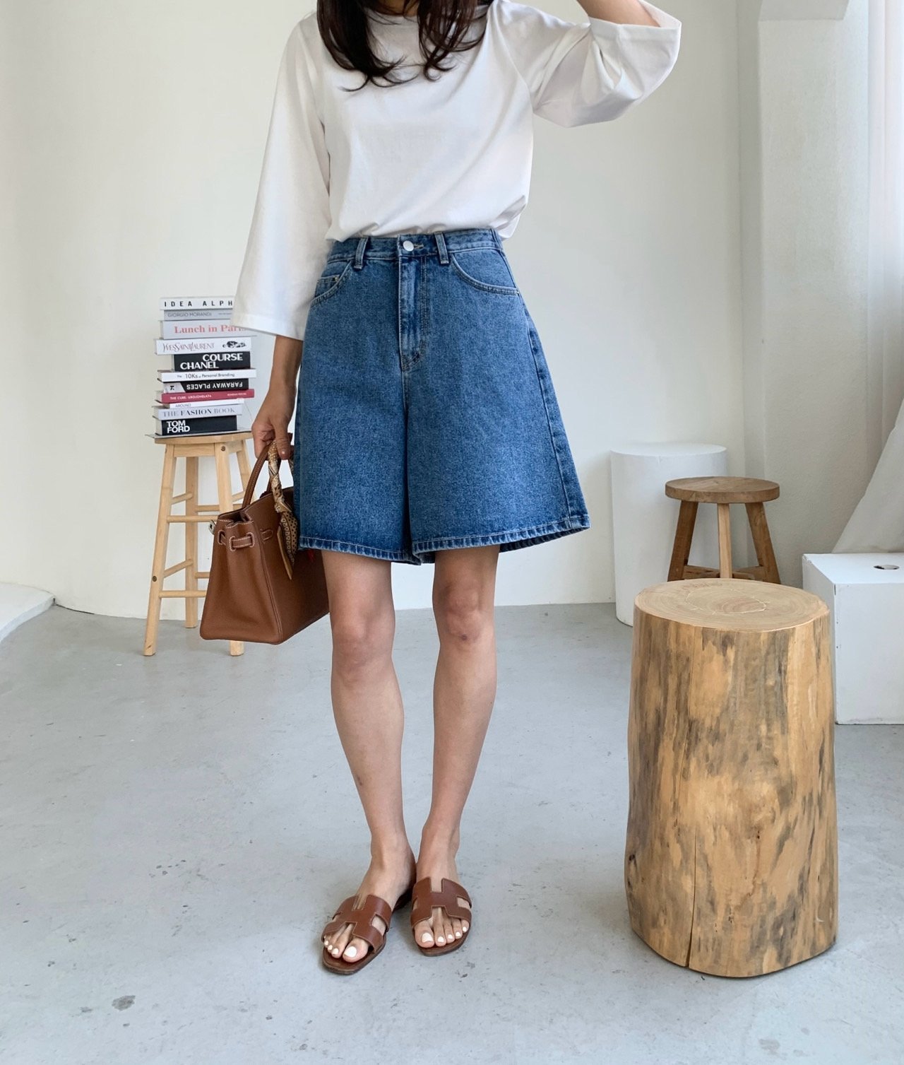 A line denim shorts