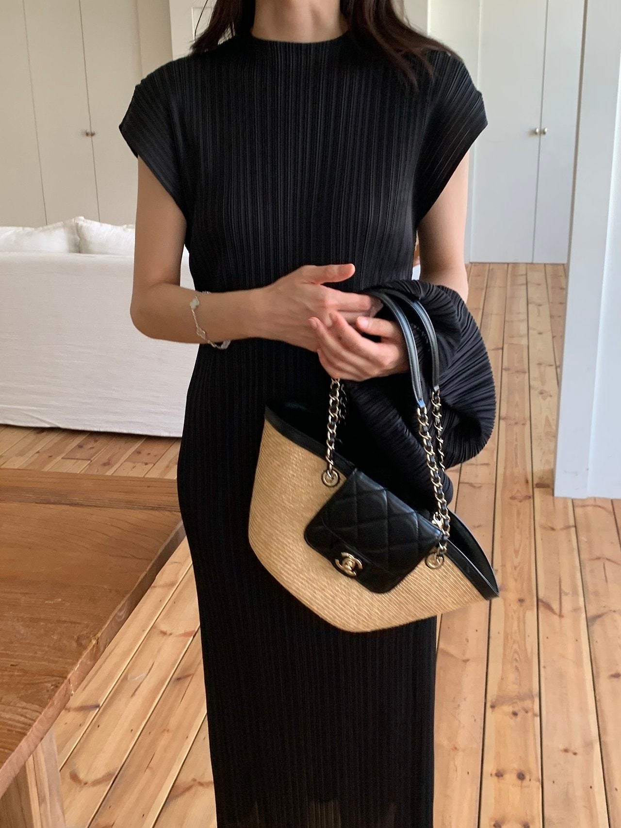 Scarf set pleats dress
