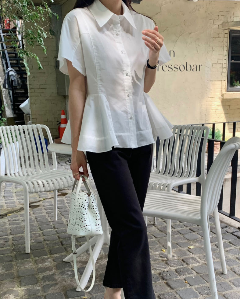Pearl button peplum blouse