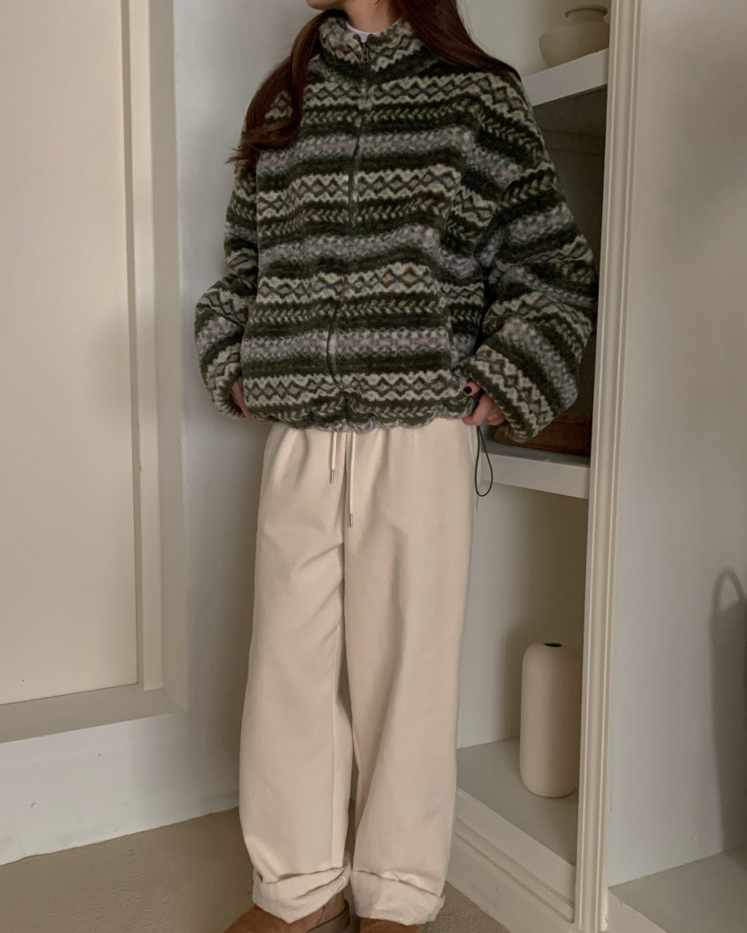 (F/W) Nordic pattern shearling jacket