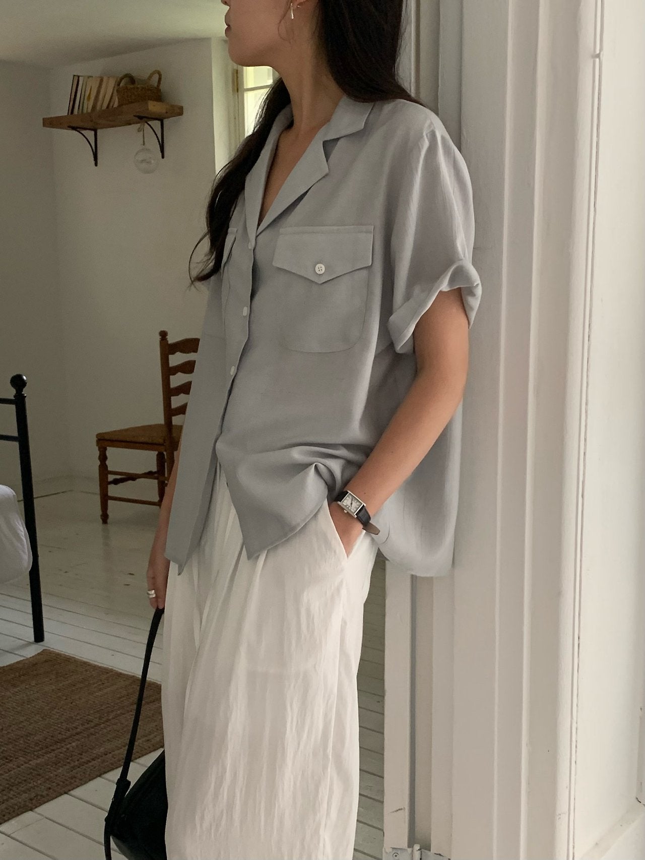 Pocket linen blend shirt