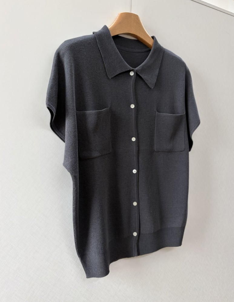 Pocket collar cardigan