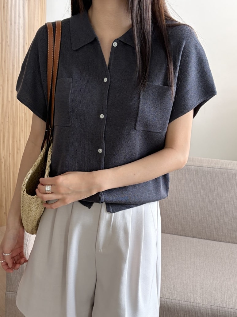 Pocket collar cardigan