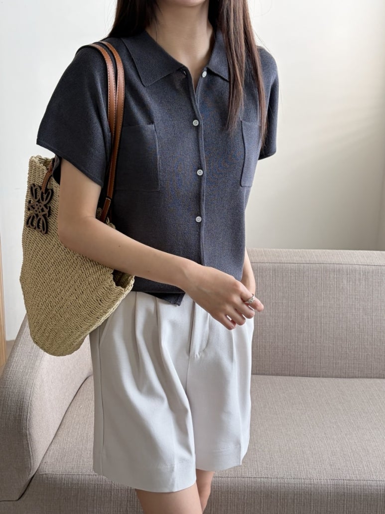 Pocket collar cardigan