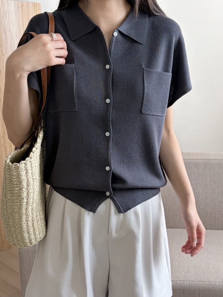 Pocket collar cardigan
