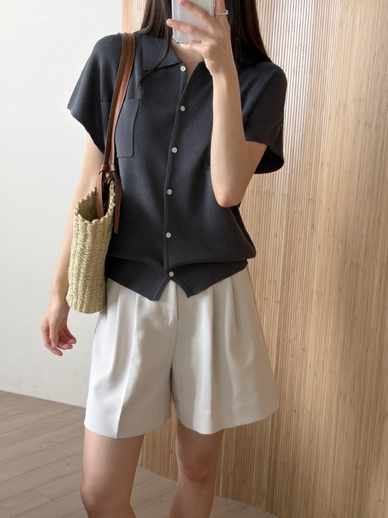 Pocket collar cardigan