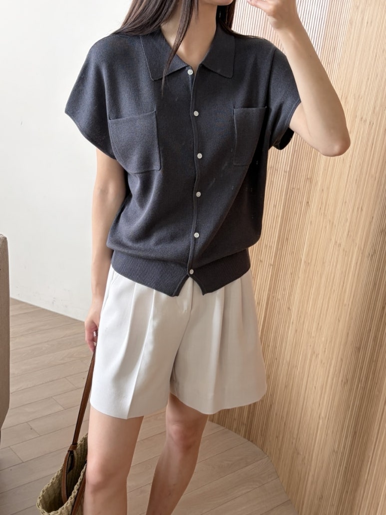 Pocket collar cardigan