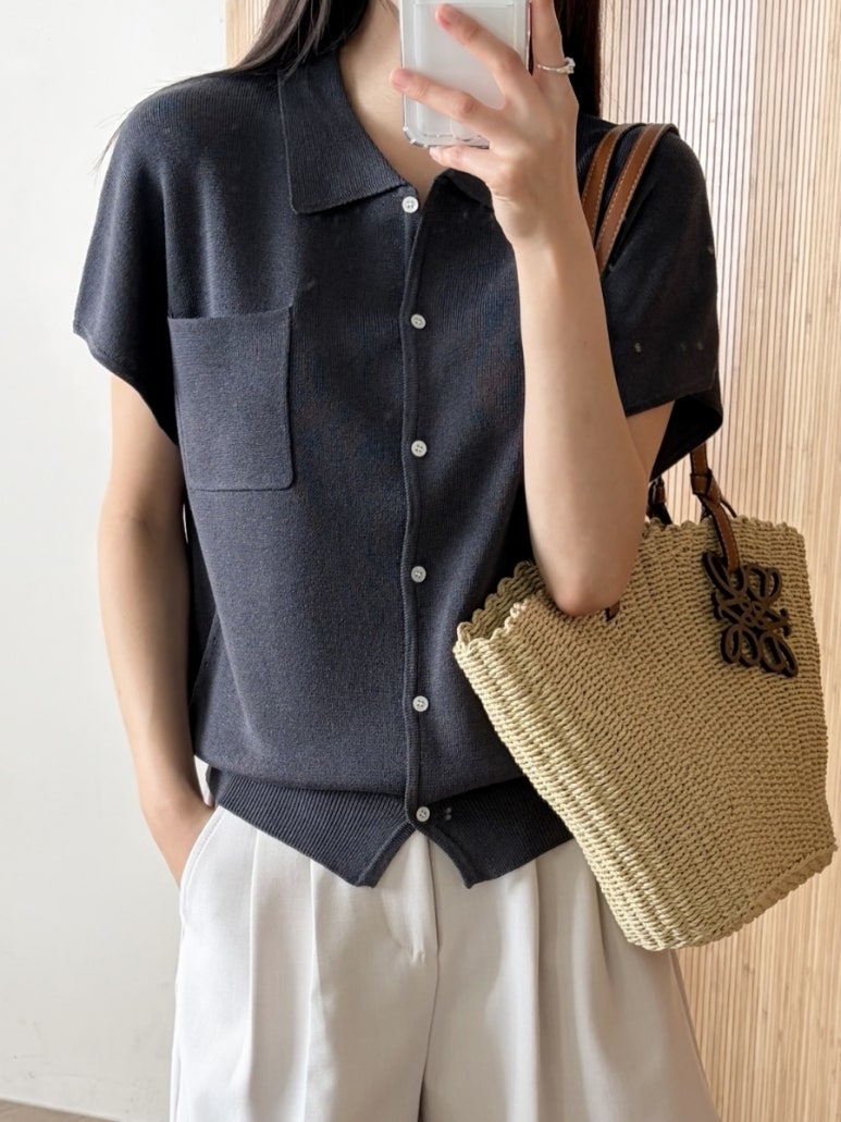 Pocket collar cardigan