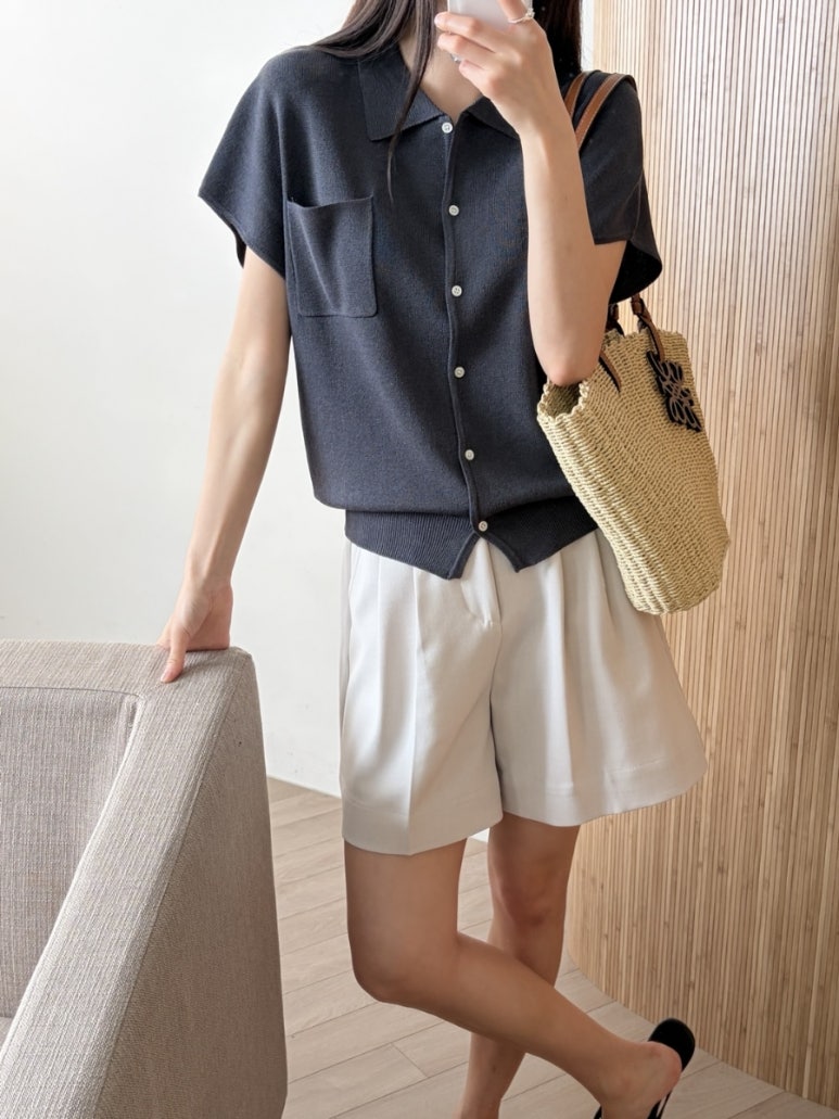 Pocket collar cardigan