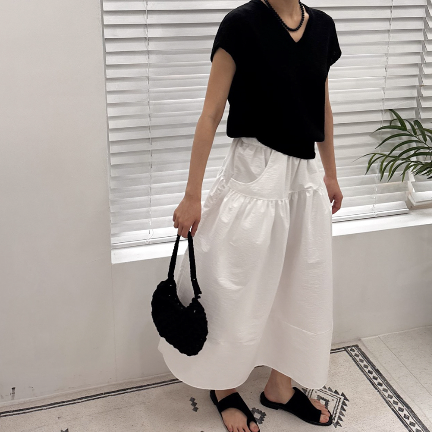 V neck slub knit top