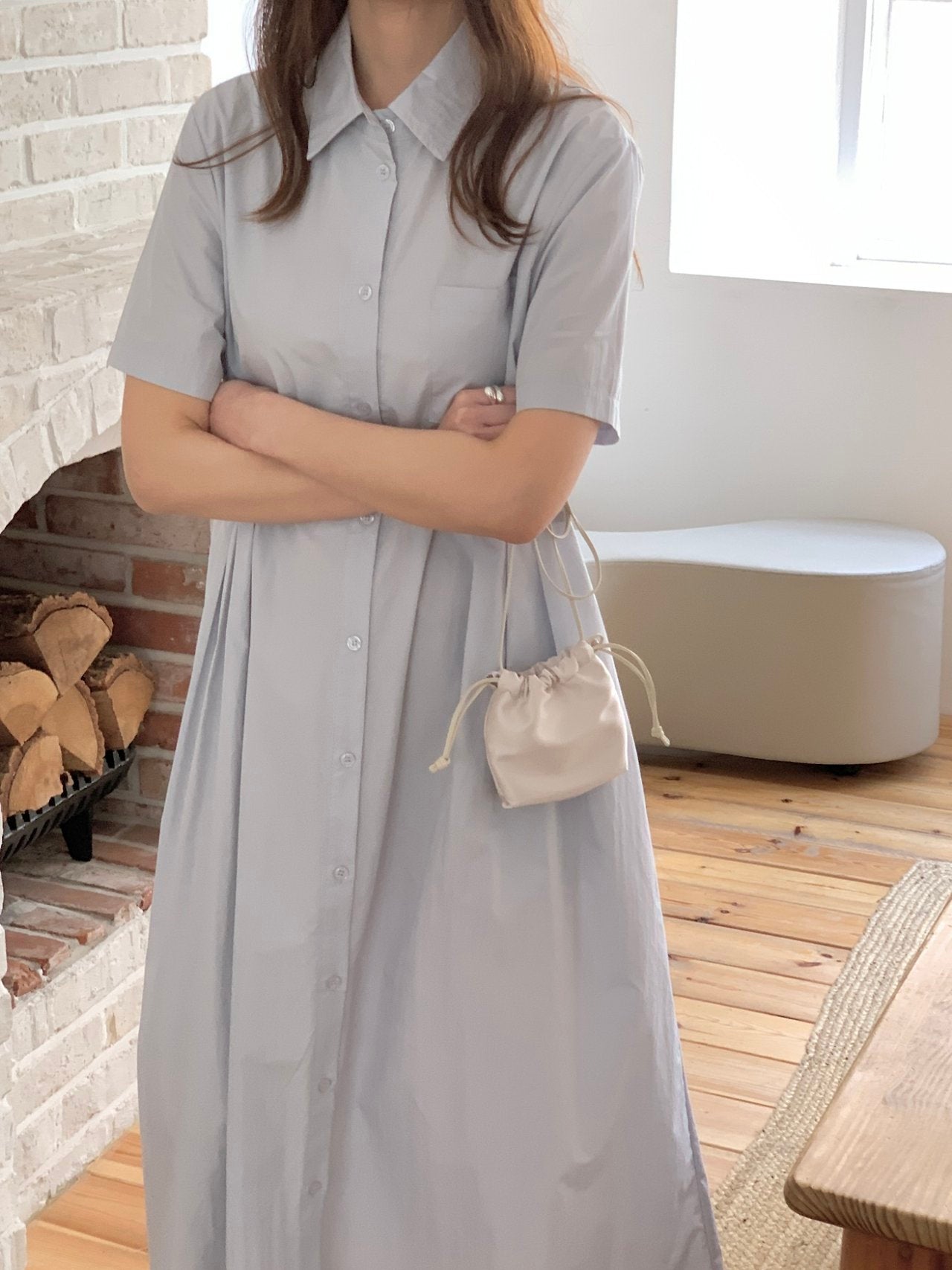Cotton blend shirtdress