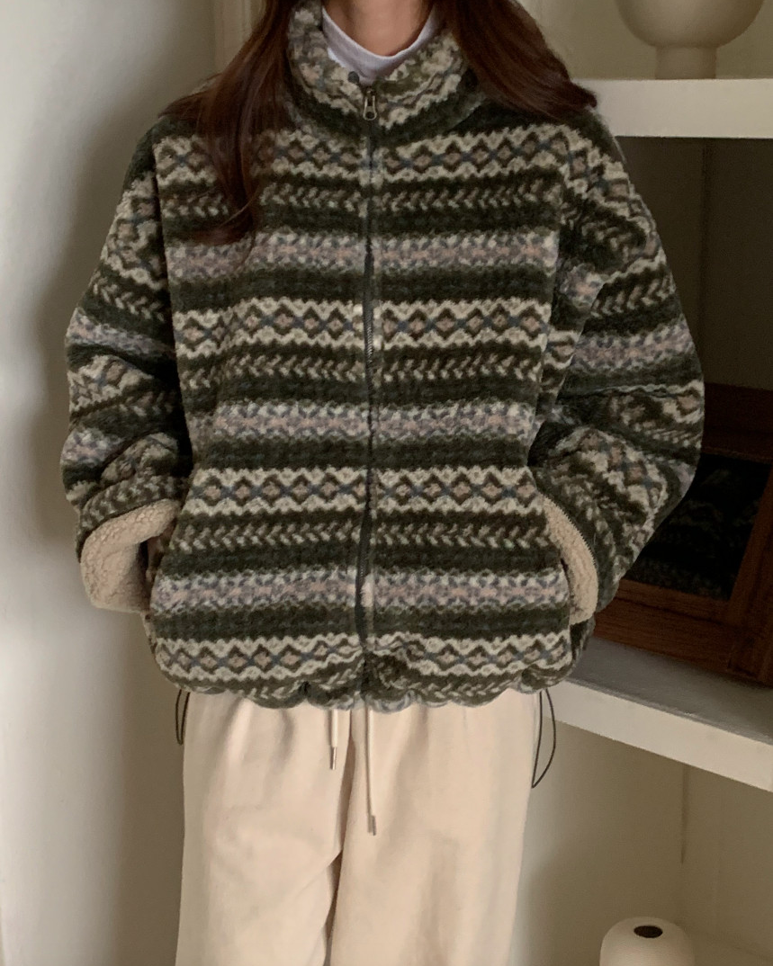 (F/W) Nordic pattern shearling jacket