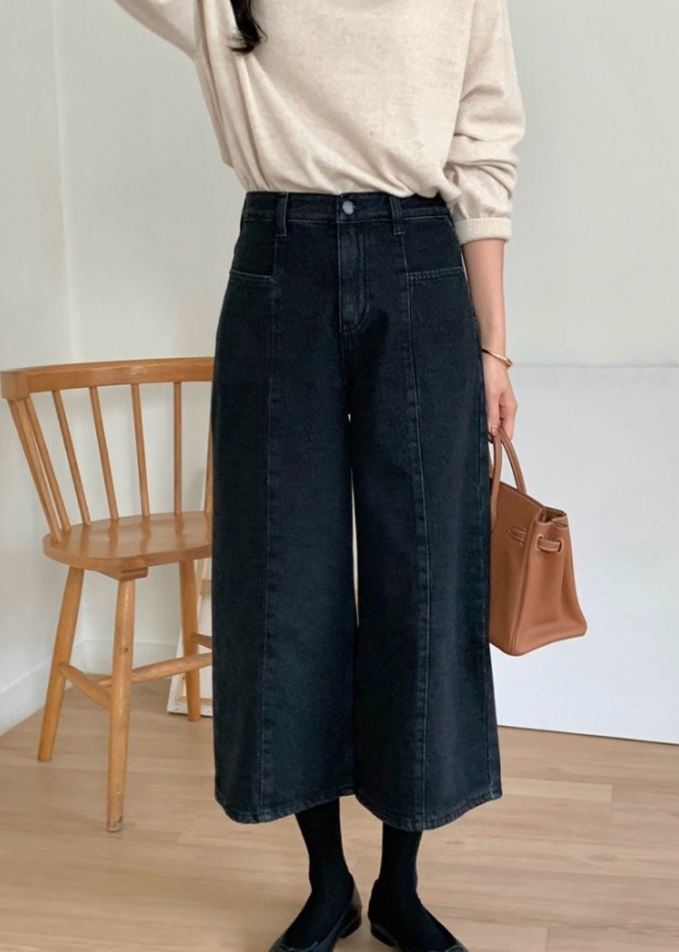 (F/W) Winter cropped black jeans