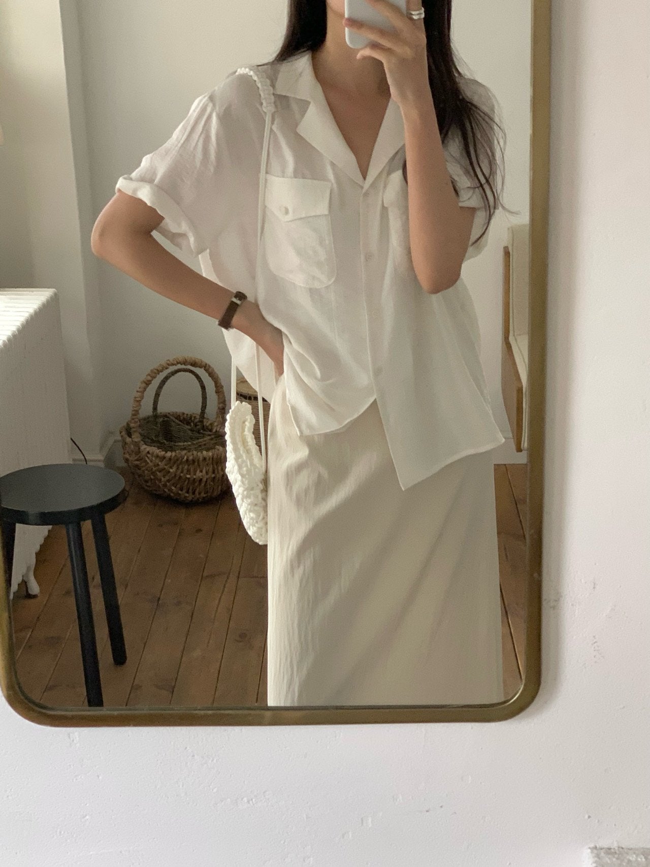 Pocket linen blend shirt