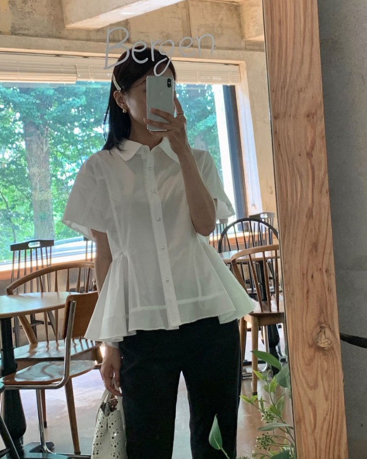 Pearl button peplum blouse