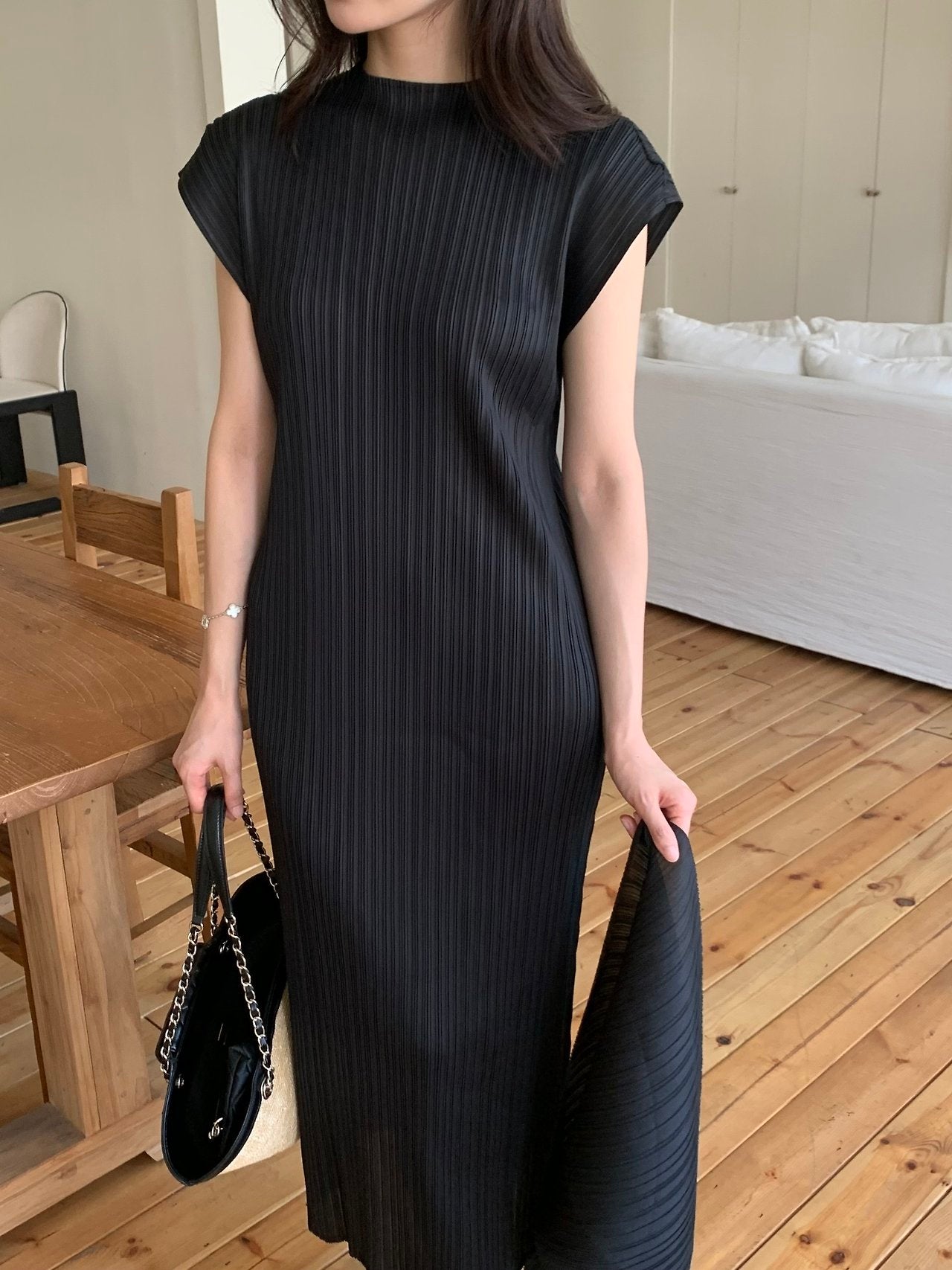 Scarf set pleats dress