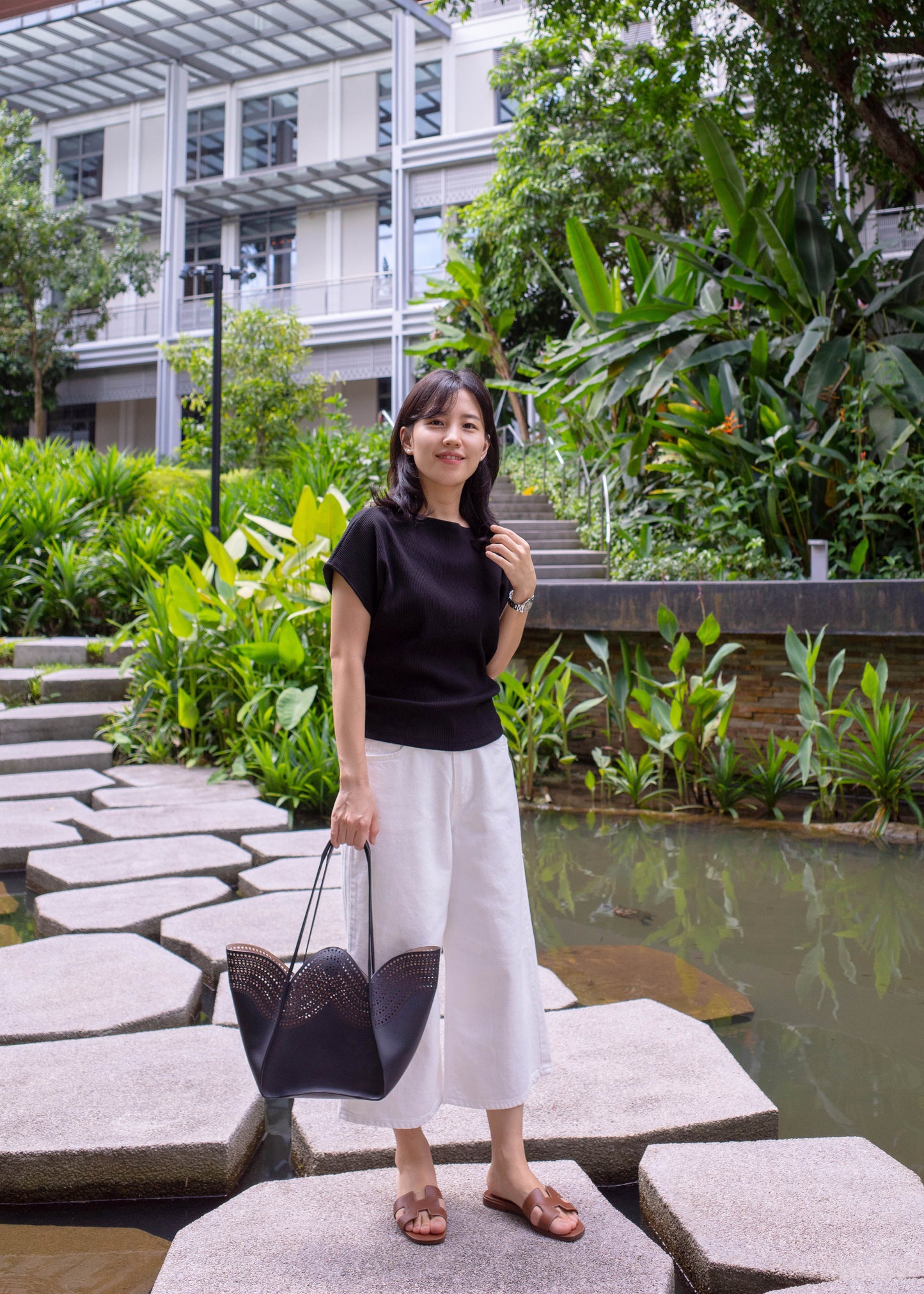 Boatneck ribbed knit tee