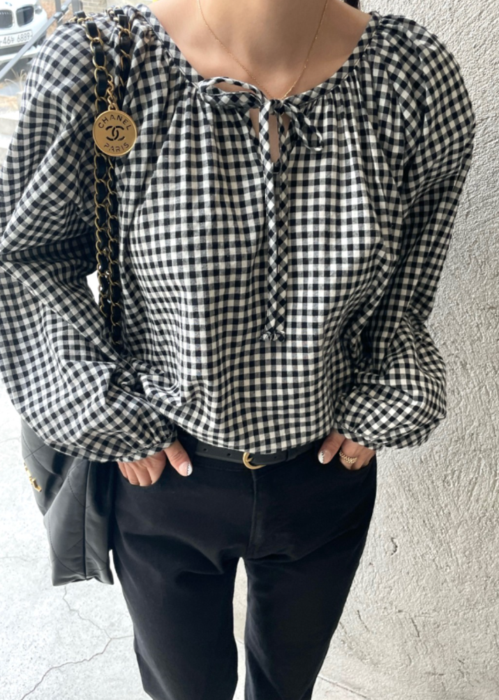 Gingham check blouse