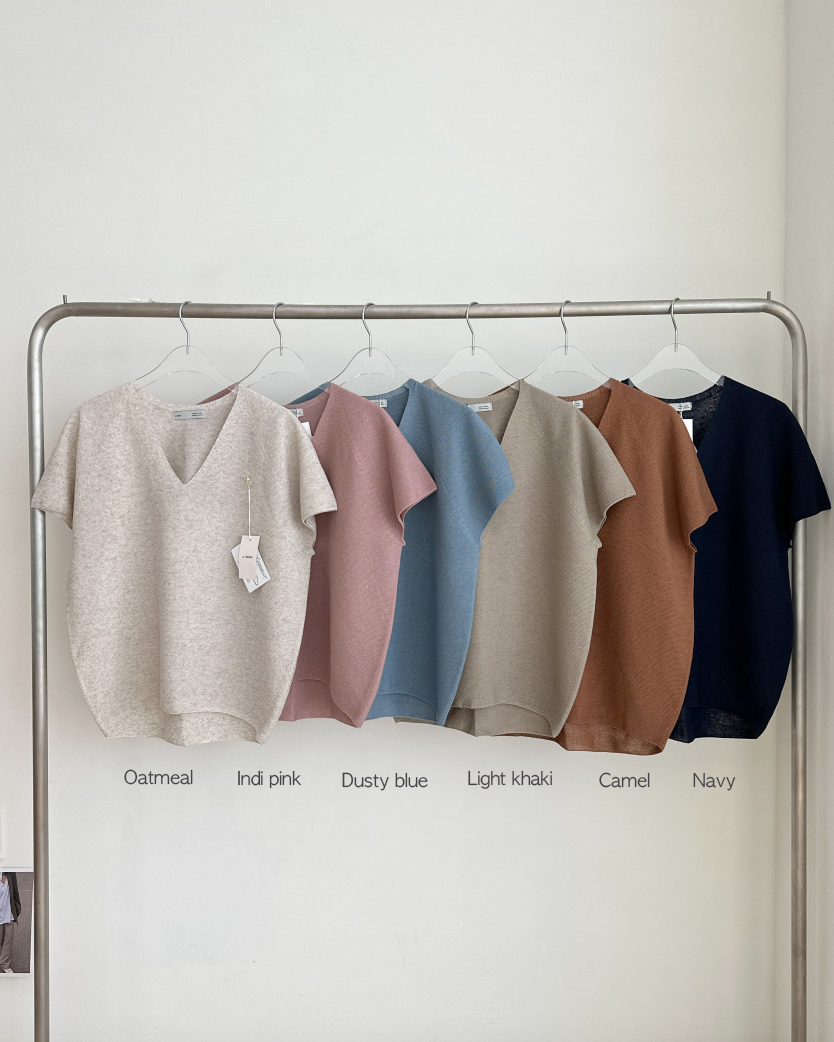 Linen wholegarment V neck knit