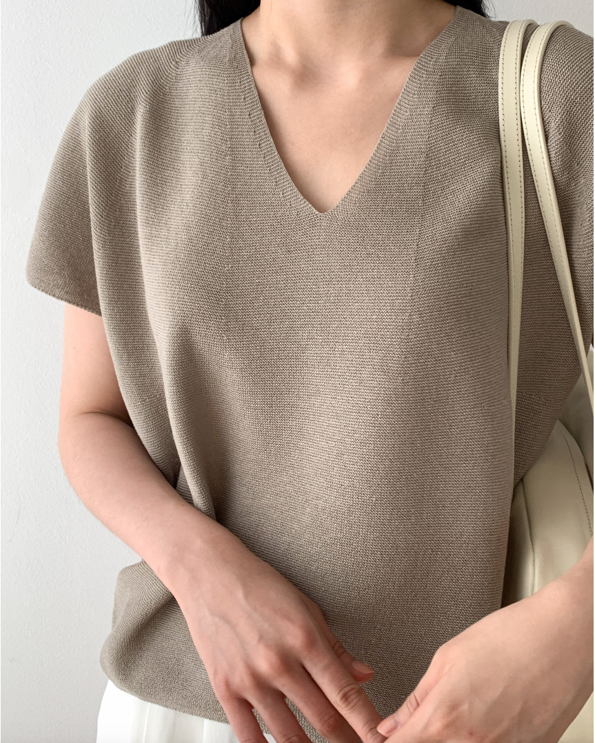 Linen wholegarment V neck knit