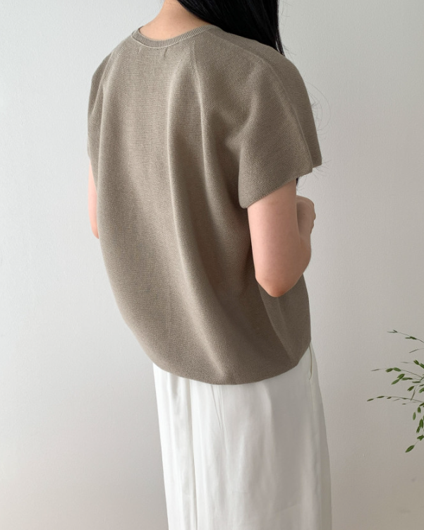 Linen wholegarment V neck knit