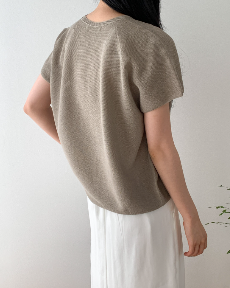 Linen wholegarment V neck knit