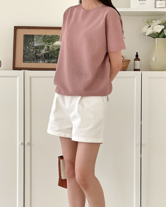 Linen wholegarment round neck knit