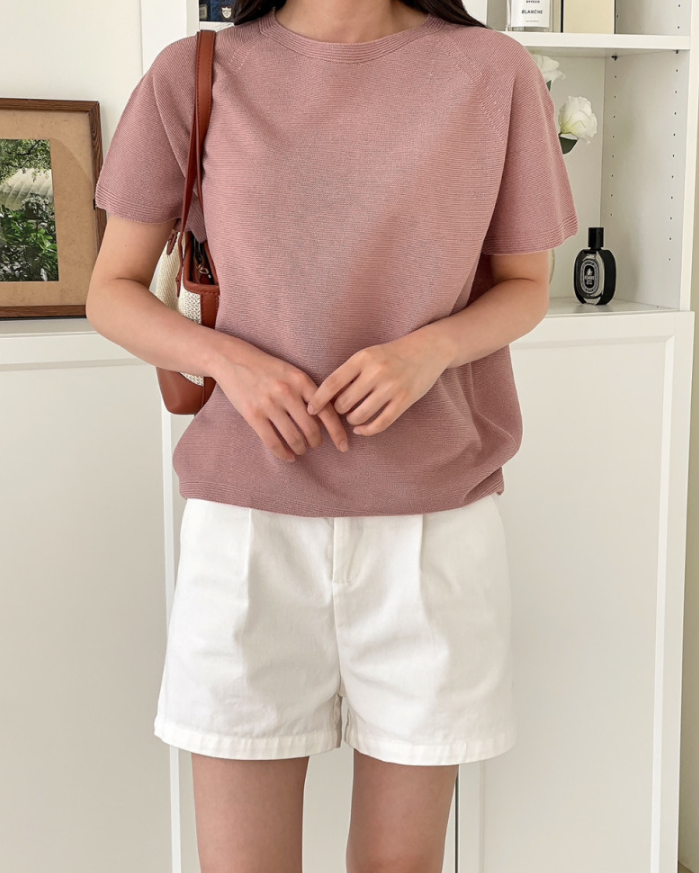 Linen wholegarment round neck knit