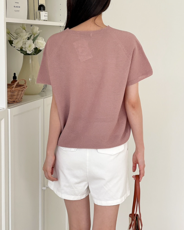 Linen wholegarment round neck knit