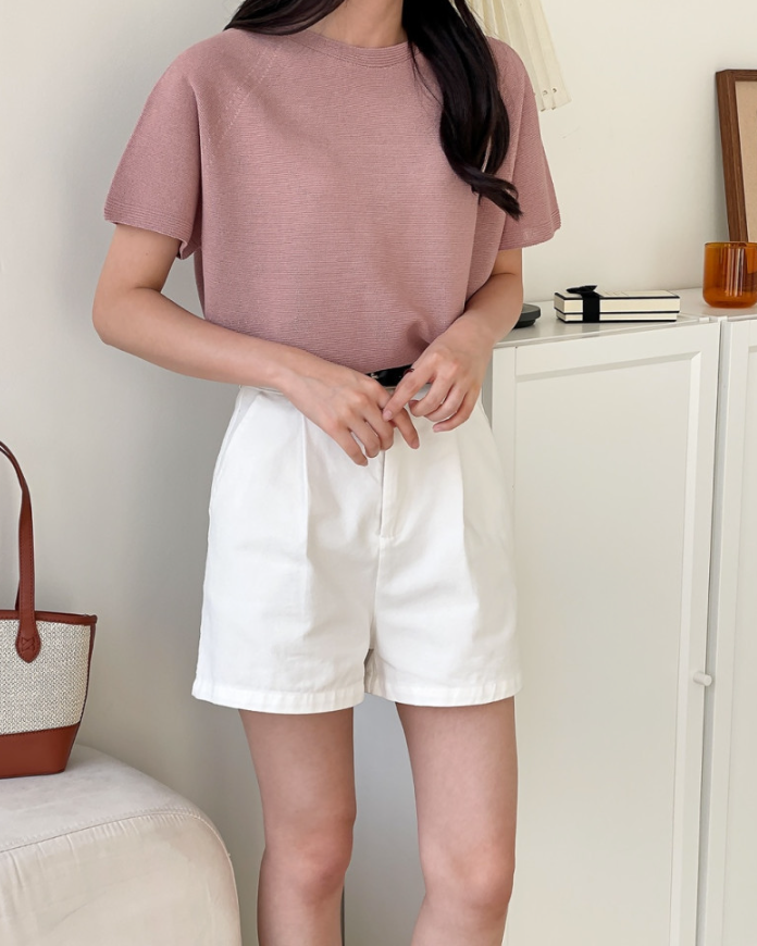 Linen wholegarment round neck knit