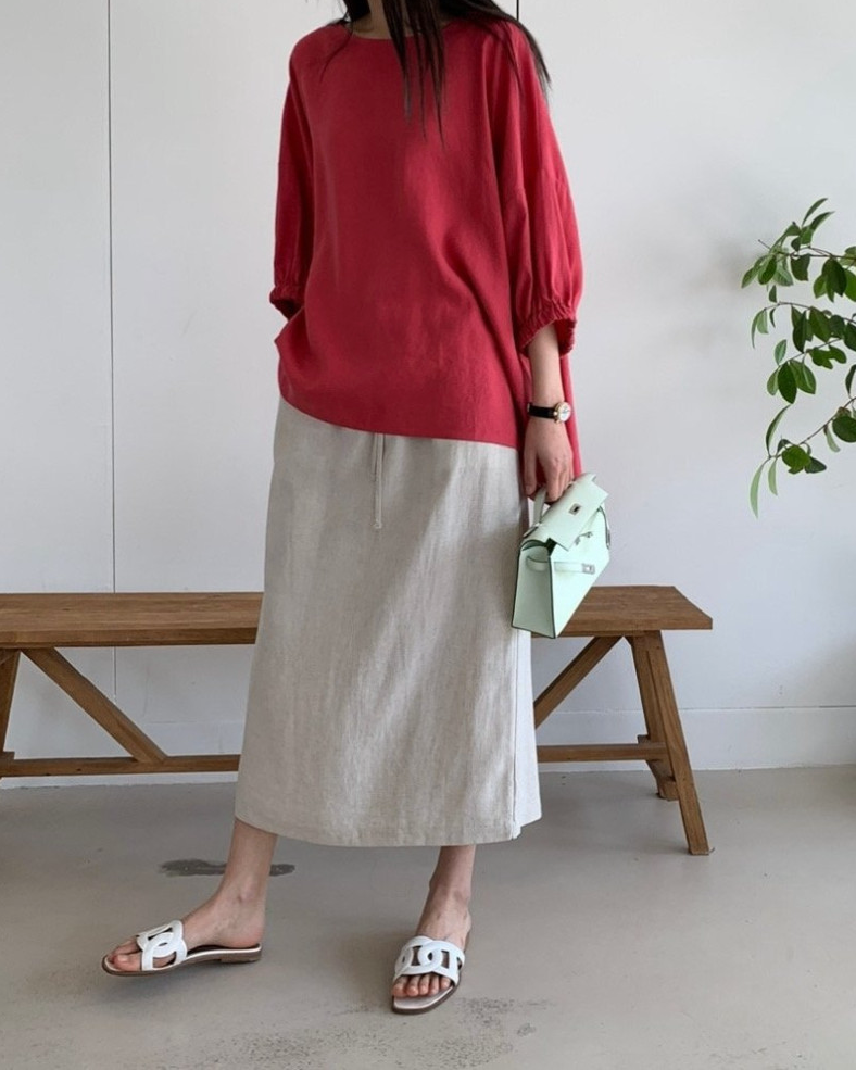 Soft linen midi skirt