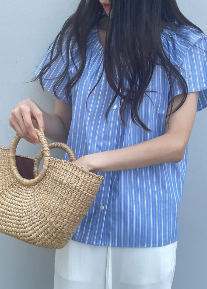 Striped frill blouse