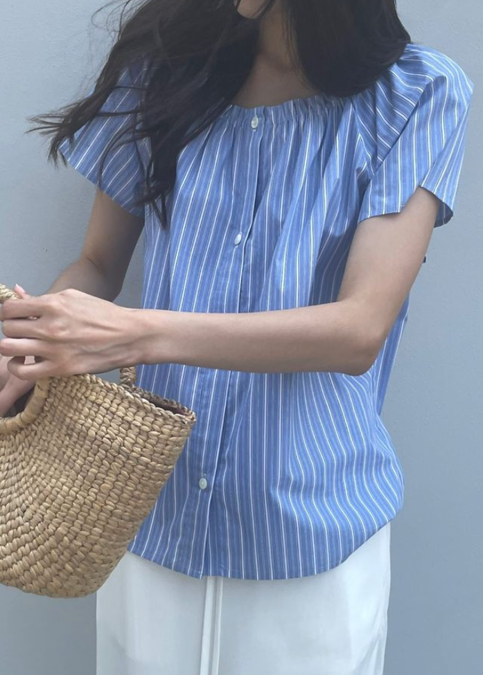 Striped frill blouse