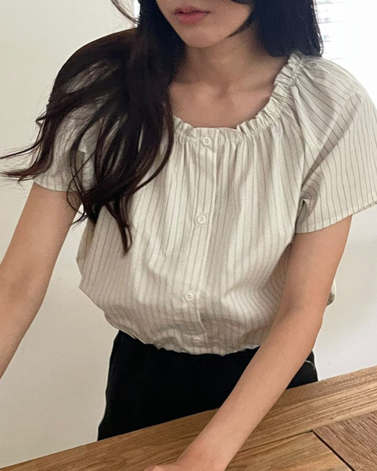 Striped frill blouse