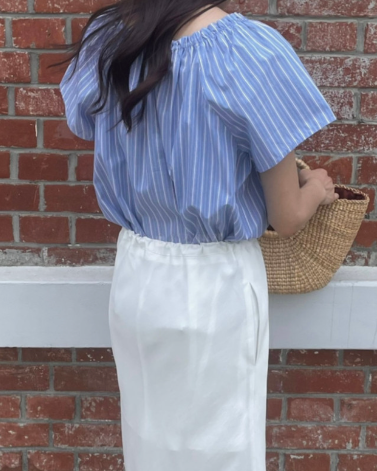 Striped frill blouse