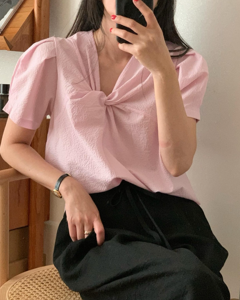 Seersucker twist blouse