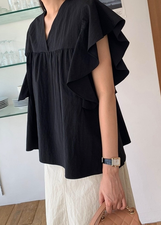 Ruffle sleeves V neck blouse