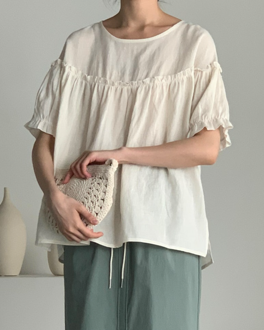 Linen frill blouse