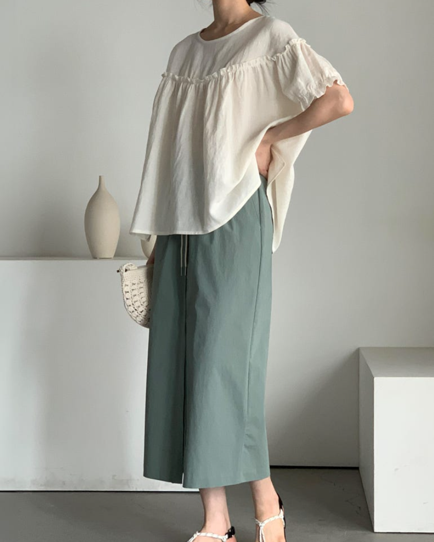 Linen frill blouse