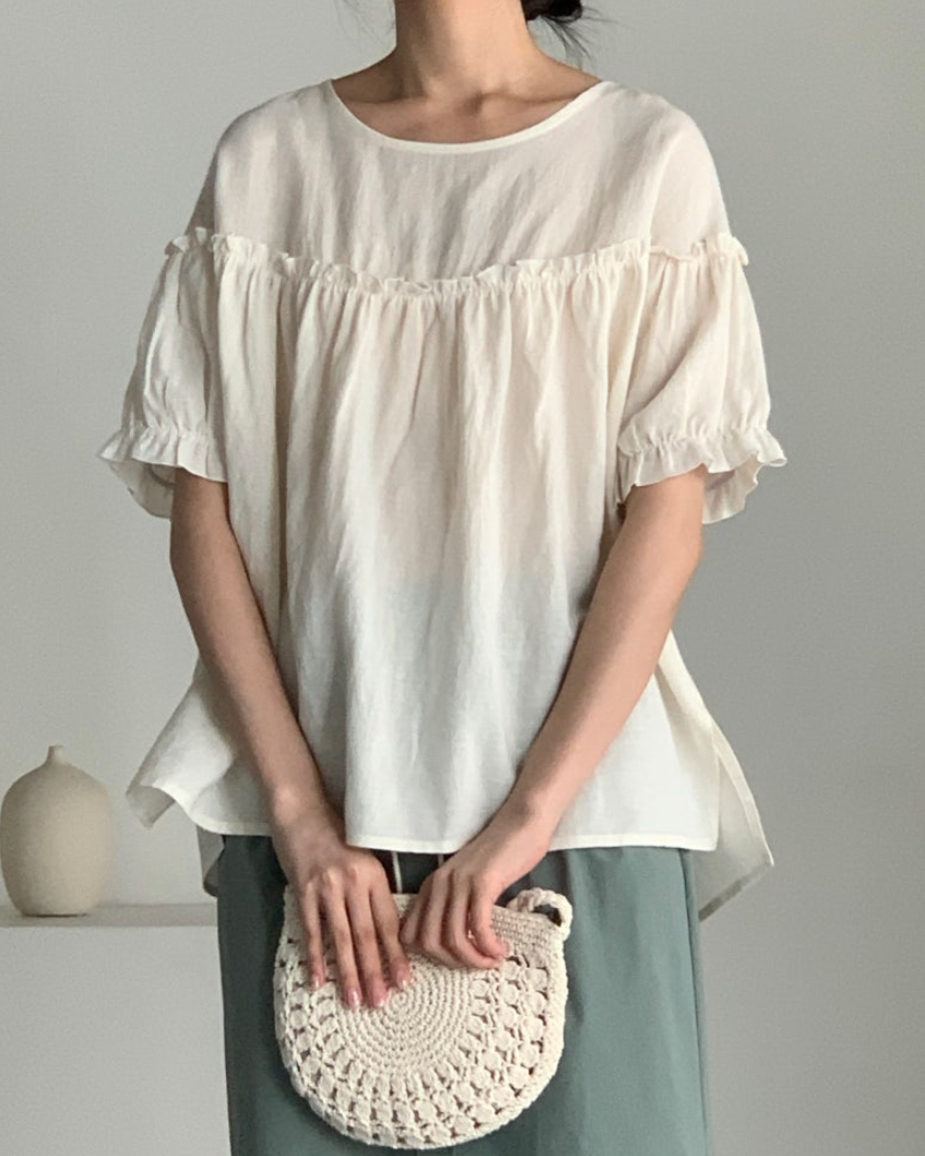 Linen frill blouse