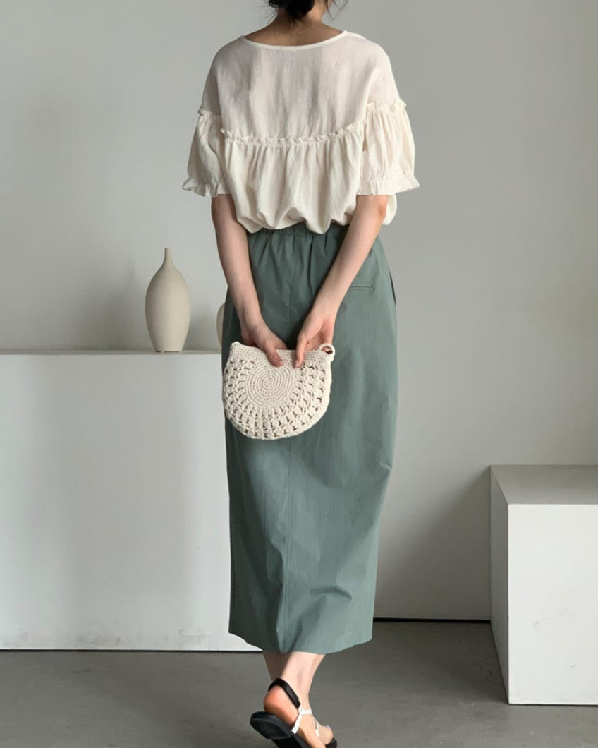 Linen frill blouse