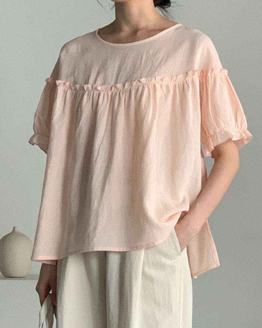 Linen frill blouse